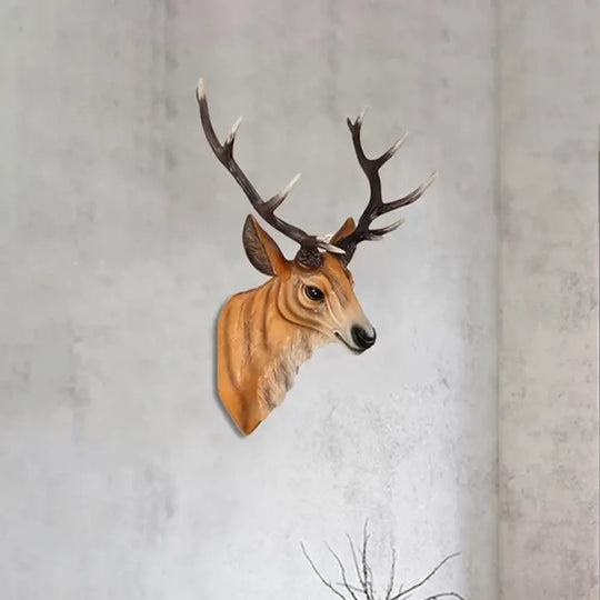 Resin Deer Wall Sconce Lamp In Grey/White/Brown For Traditional Bedroom Lighting Brown