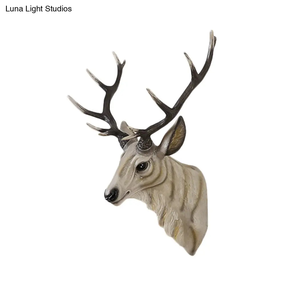 Resin Deer Wall Sconce Lamp In Grey/White/Brown For Traditional Bedroom Lighting