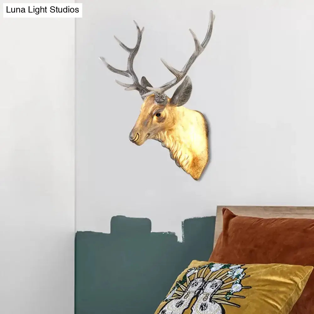 Resin Deer Wall Sconce Lamp In Grey/White/Brown For Traditional Bedroom Lighting