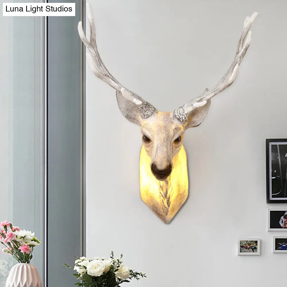 Resin Deer Wall Sconce Lamp In Grey/White/Brown For Traditional Bedroom Lighting