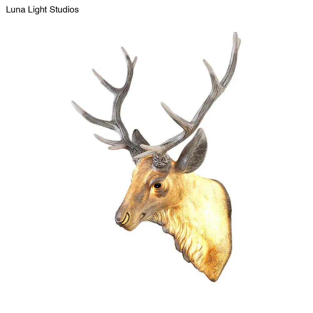 Resin Deer Wall Sconce Lamp In Grey/White/Brown For Traditional Bedroom Lighting