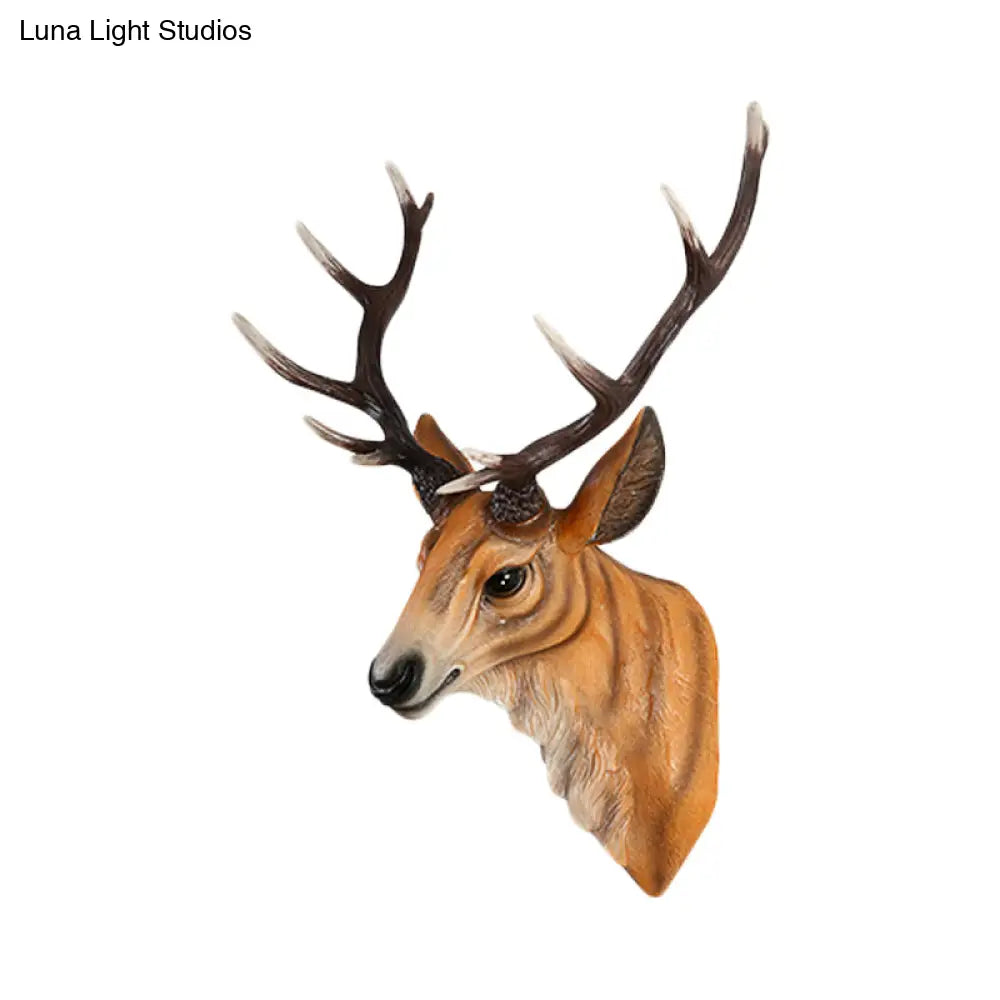 Resin Deer Wall Sconce Lamp In Grey/White/Brown For Traditional Bedroom Lighting