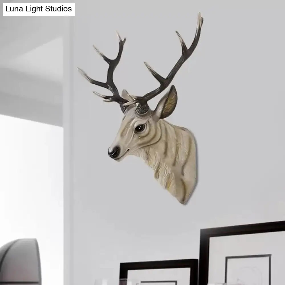 Resin Deer Wall Sconce Lamp In Grey/White/Brown For Traditional Bedroom Lighting