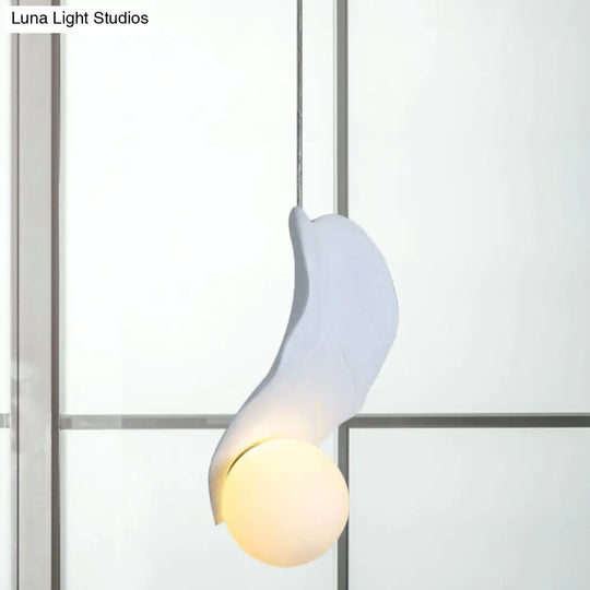 Resin Leaf Shape Macaroon Pendulum Led Suspension Lamp - White/Green Glow Ideal For Bedside Lighting