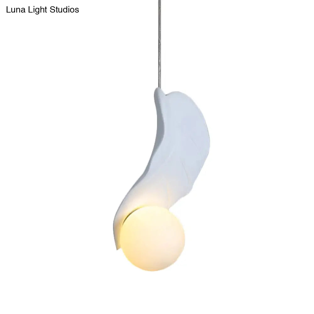 Leaf-Shaped Pendulum Light Macaroon Resin White/Green Led Suspension Lamp In Soft White/Warm Glow