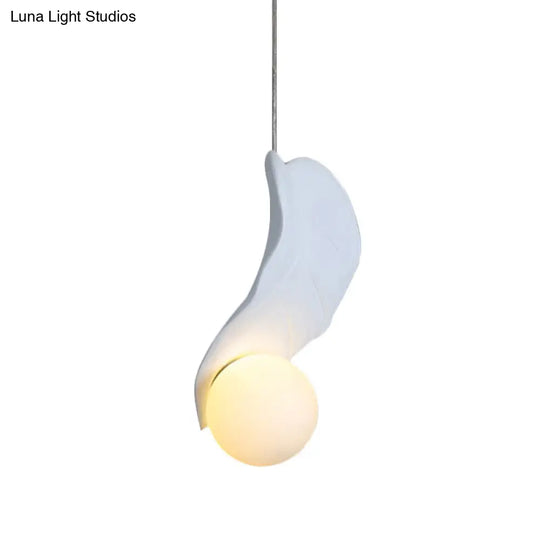 Resin Leaf Shape Macaroon Pendulum Led Suspension Lamp - White/Green Glow Ideal For Bedside Lighting