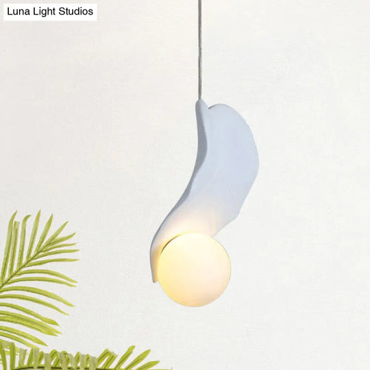 Leaf-Shaped Pendulum Light Macaroon Resin White/Green Led Suspension Lamp In Soft White/Warm Glow