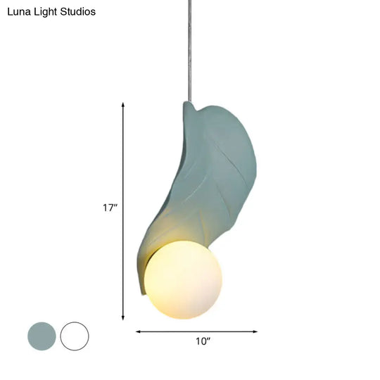 Leaf-Shaped Pendulum Light Macaroon Resin White/Green Led Suspension Lamp In Soft White/Warm Glow