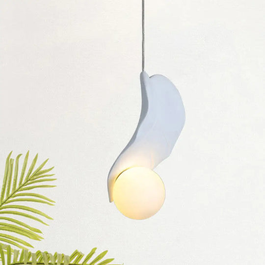 Resin Leaf Shape Macaroon Pendulum Led Suspension Lamp - White/Green Glow Ideal For Bedside
