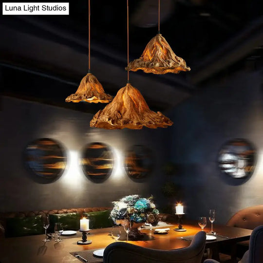 Resin Lotus Leaf Pendant Light - Artistic Single-Bulb Hanging Fixture For Restaurants