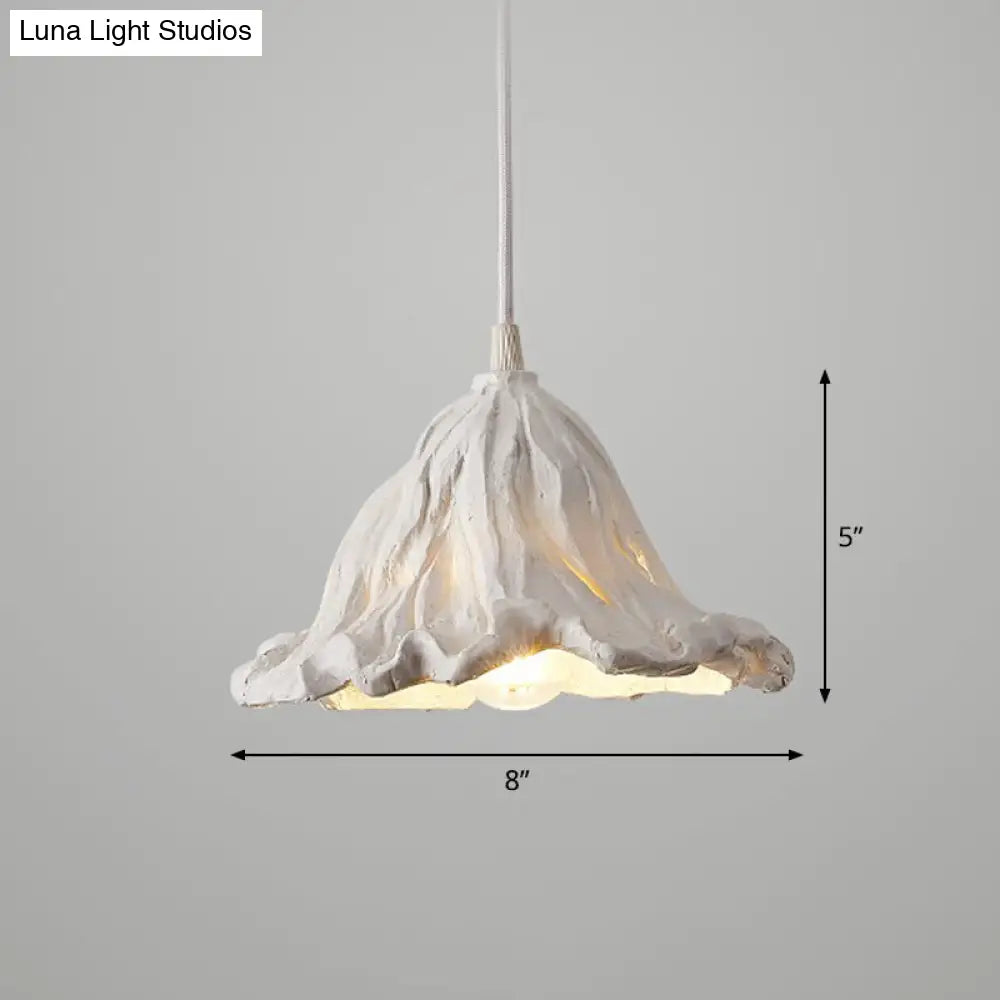 Resin Lotus Leaf Pendant Light - Artistic Single-Bulb Hanging Fixture For Restaurants