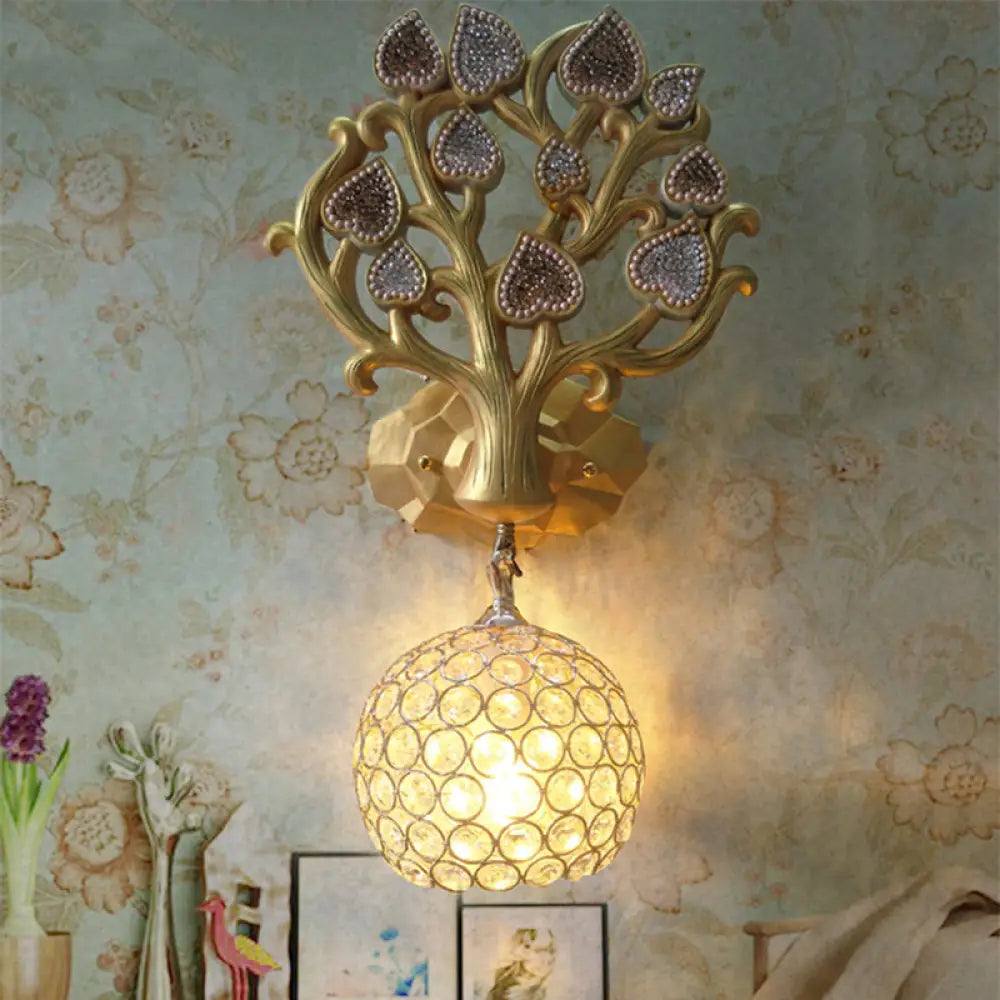 Resin Sconce Light - Water Drop/Globe Design 1 Bulb Indoor Wall Fixture With Tree Backplate Gold /