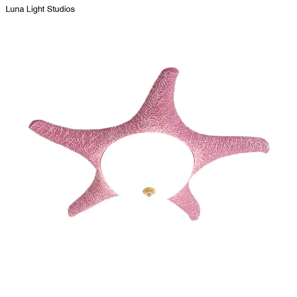 Resin Starfish Led Ceiling Light Fixture For Childrens Rooms - Flush Mount In Pink/Yellow/Blue With