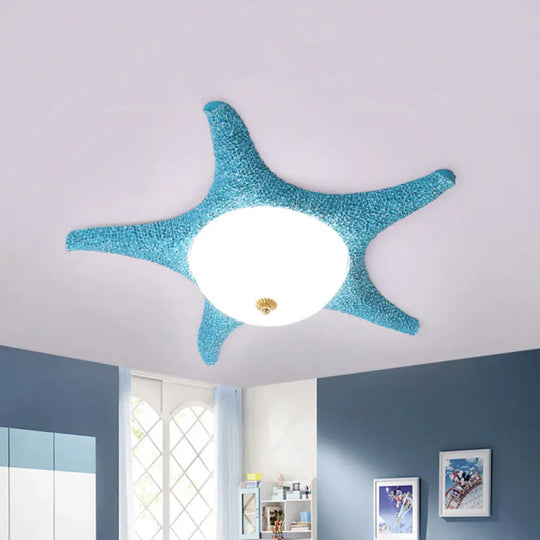 Resin Starfish Led Ceiling Light Fixture For Childrens Rooms - Flush Mount In Pink/Yellow/Blue With