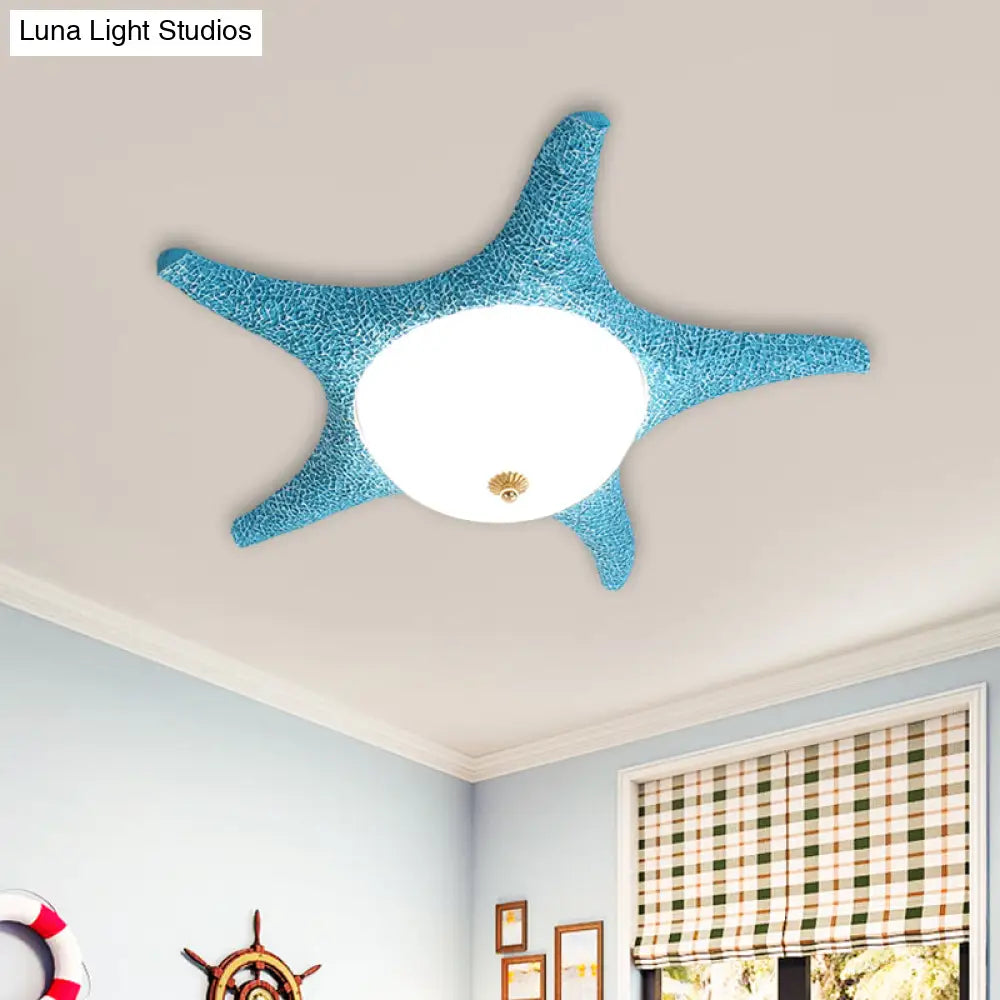 Resin Starfish Led Ceiling Light Fixture For Childrens Rooms - Flush Mount In Pink/Yellow/Blue With