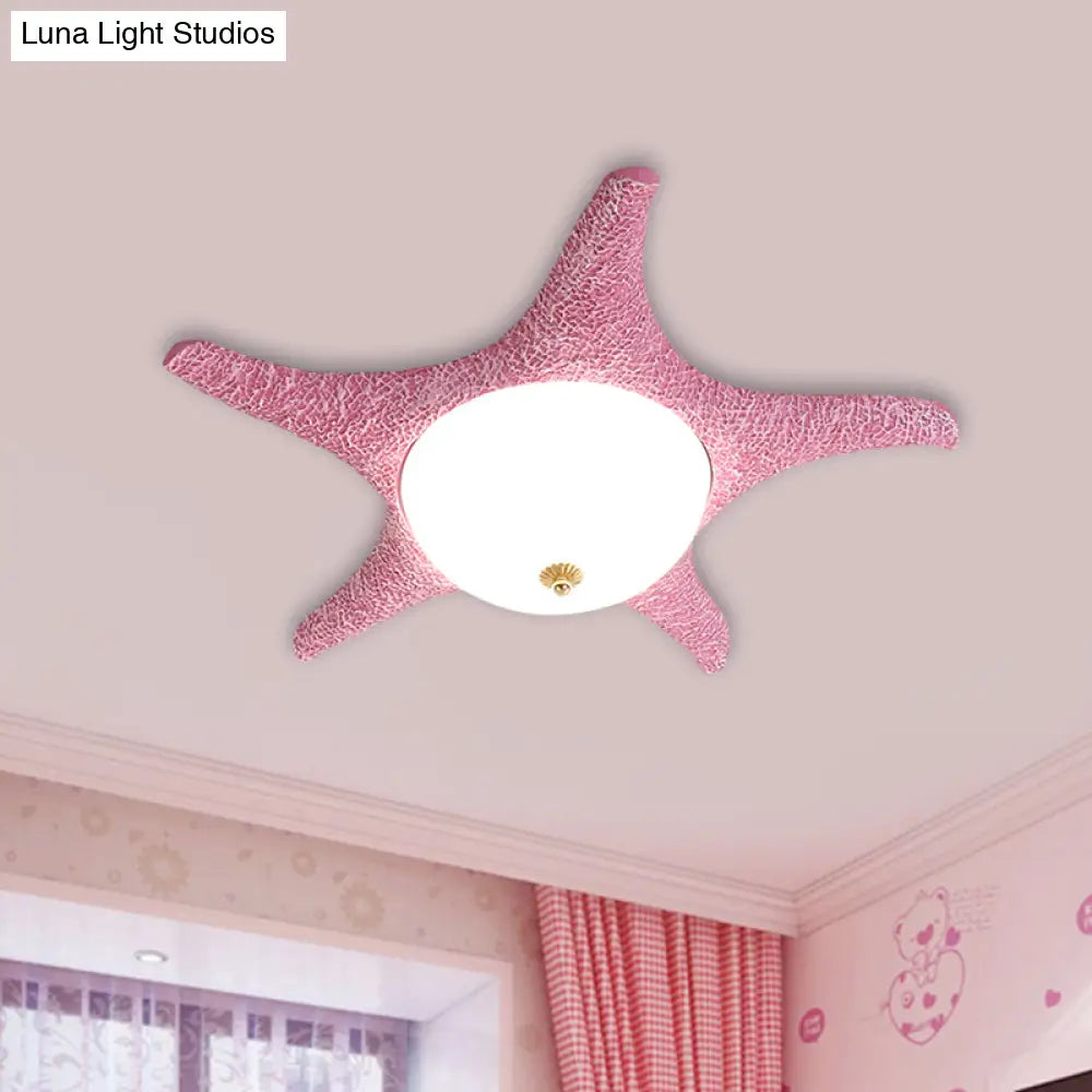 Resin Starfish Led Ceiling Light Fixture For Childrens Rooms - Flush Mount In Pink/Yellow/Blue With