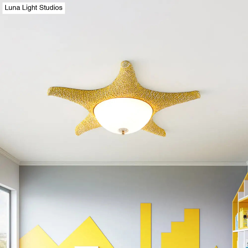 Resin Starfish Led Ceiling Light Fixture For Childrens Rooms - Flush Mount In Pink/Yellow/Blue With