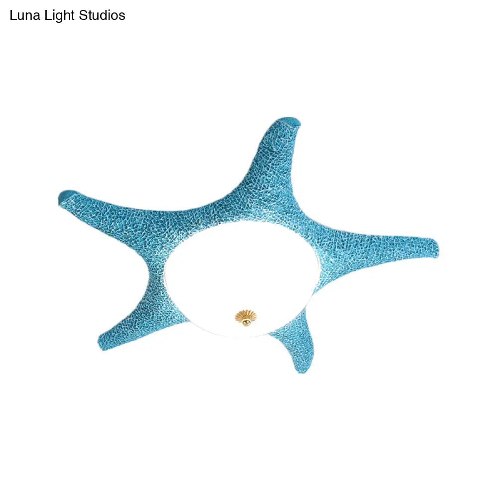 Resin Starfish Led Ceiling Light Fixture For Childrens Rooms - Flush Mount In Pink/Yellow/Blue With