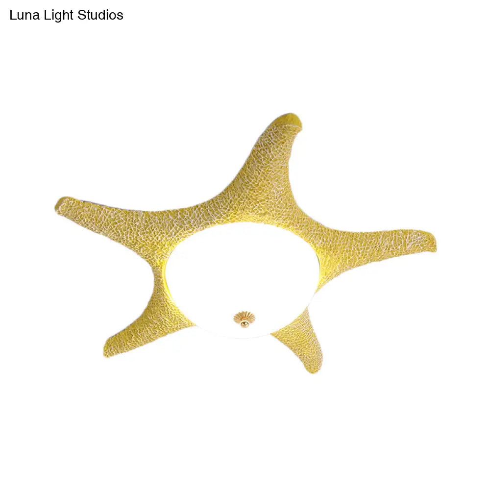 Resin Starfish Led Ceiling Light Fixture For Childrens Rooms - Flush Mount In Pink/Yellow/Blue With