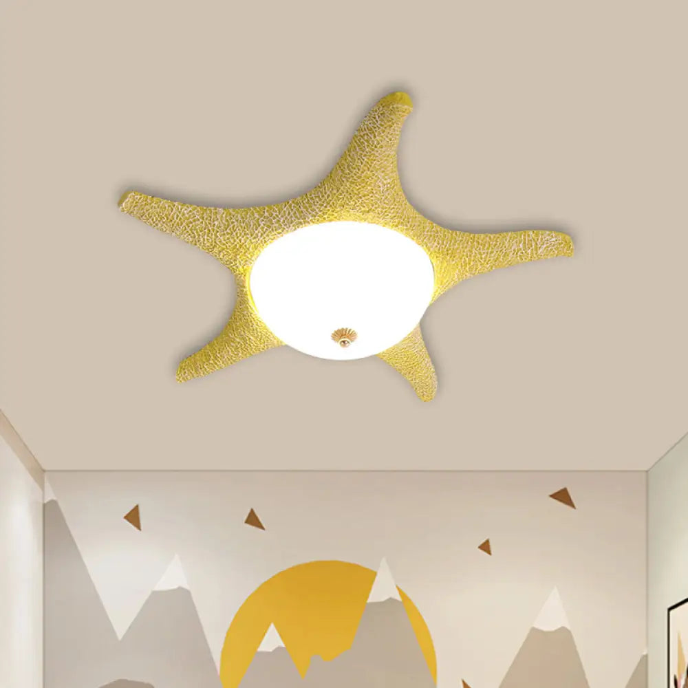 Resin Starfish Led Ceiling Light Fixture For Childrens Rooms - Flush Mount In Pink/Yellow/Blue With