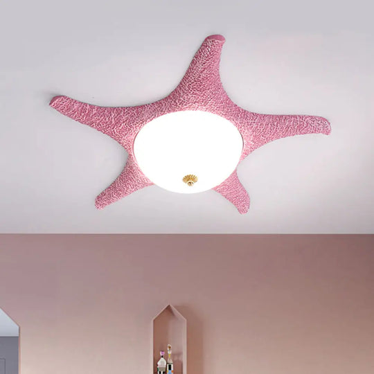 Resin Starfish Led Ceiling Light Fixture For Childrens Rooms - Flush Mount In Pink/Yellow/Blue With