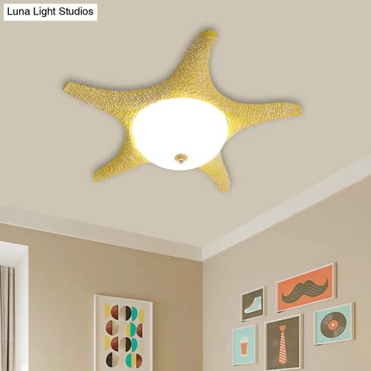 Resin Starfish Led Ceiling Light Fixture For Childrens Rooms - Flush Mount In Pink/Yellow/Blue With