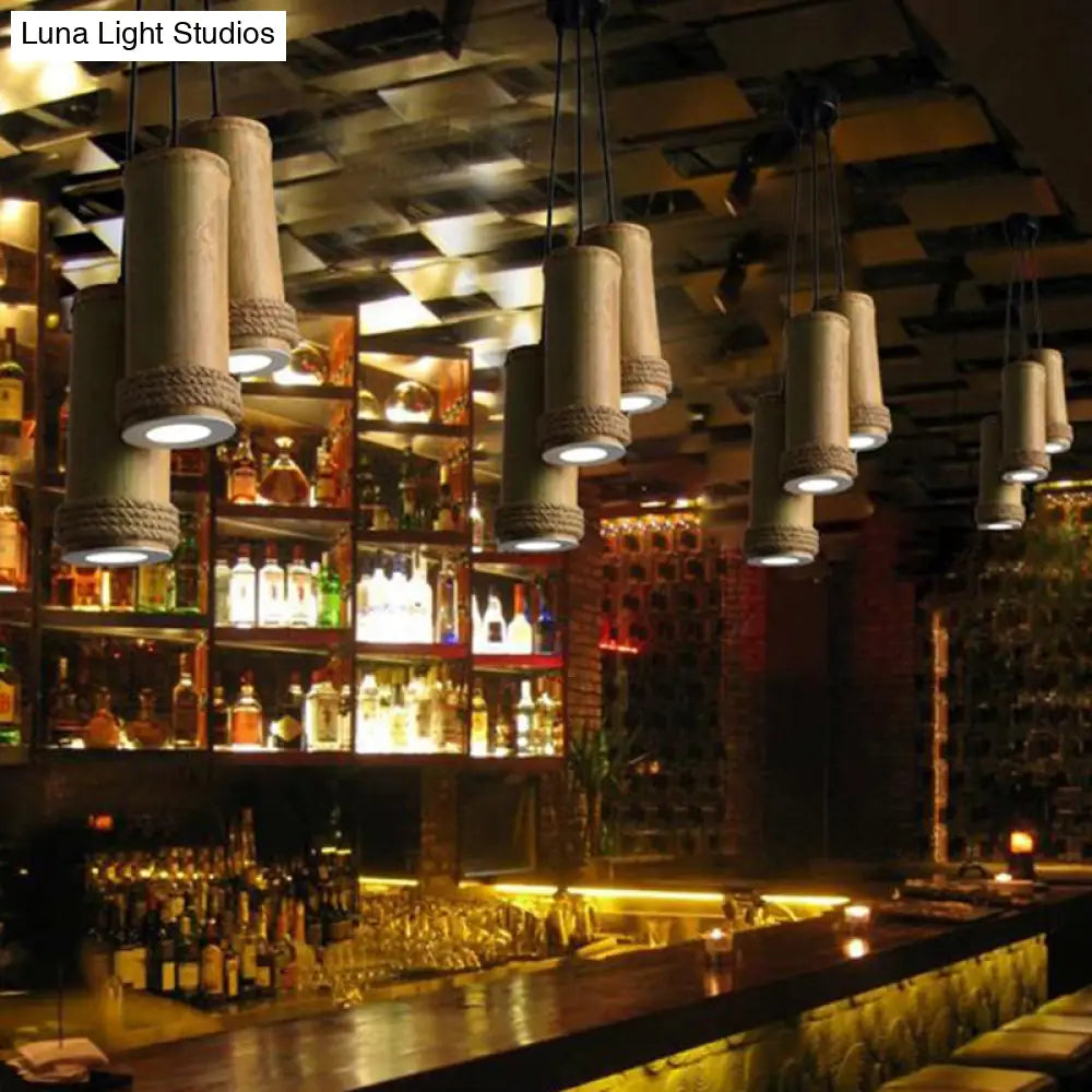 Restaurant Ceiling Fixture: Bamboo Cylinder 3-Light Cluster Pendant Light In Brown