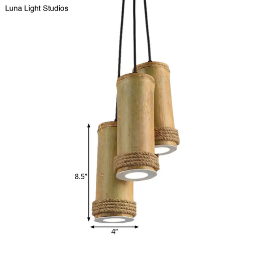 Restaurant Ceiling Fixture: Bamboo Cylinder 3-Light Cluster Pendant Light In Brown