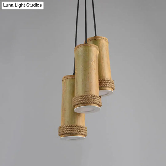 Restaurant Ceiling Fixture: Bamboo Cylinder 3-Light Cluster Pendant Light In Brown