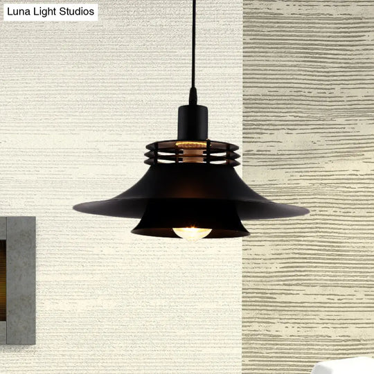 2-Layer Wide Flare Pendant Countryside Black Iron Ceiling Light For Restaurant - 12.5/14 / 12.5