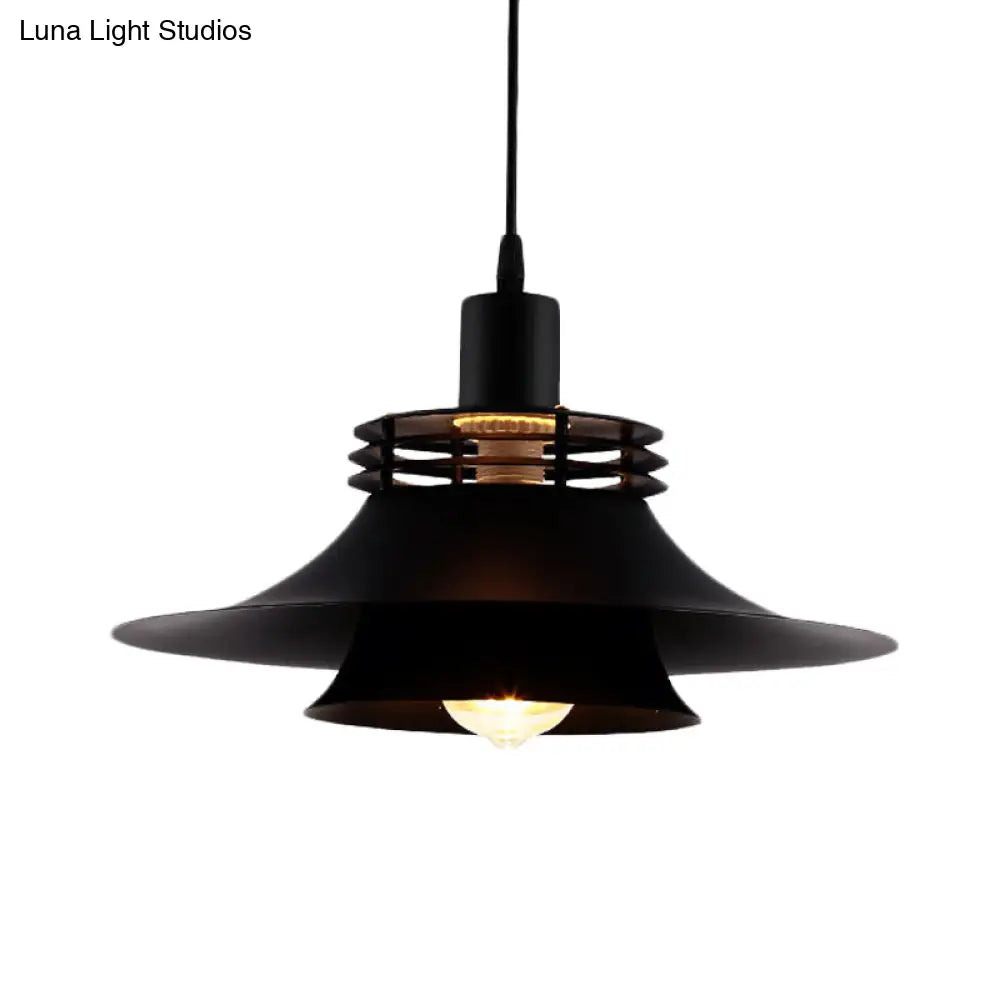2-Layer Wide Flare Pendant Countryside Black Iron Ceiling Light For Restaurant - 12.5/14