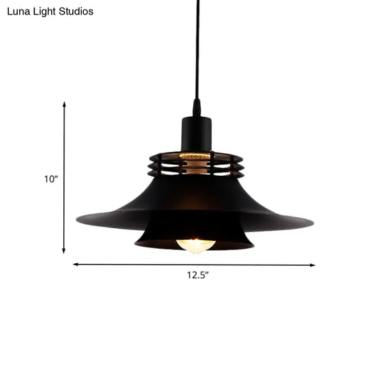 Restaurant Ceiling Light: Wide Flare Pendant Countryside Black Iron | 2-Layer 1 Bulb 12.5’/14’