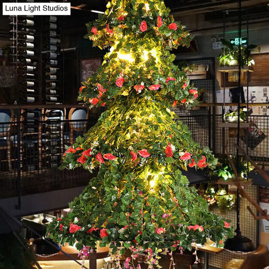 18-Bulb Tree-Shaped Chandelier With Green Plant Design For Restaurants And Homes