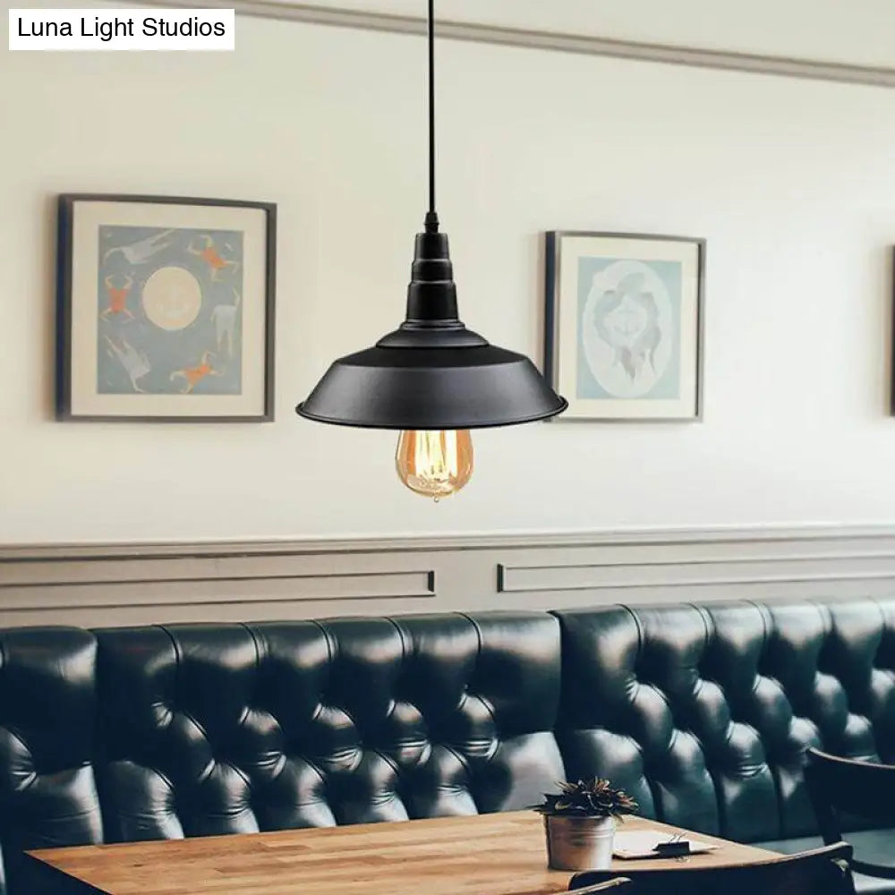 Restaurant Pendant Light: Countryside Black Metal Hanging Barn Ceiling Lamp - 1 Bulb