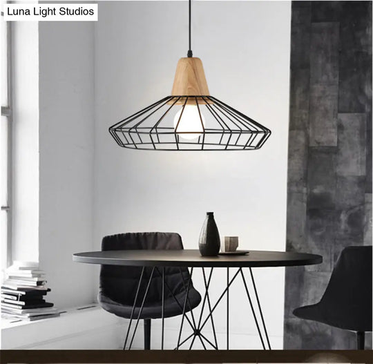 Restaurant Wire Cage Pendant Light: Black Metal Industrial Retro Hanging Lamp