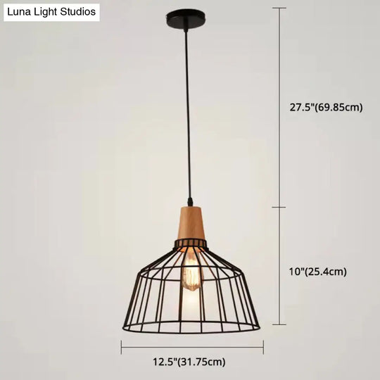 Restaurant Wire Cage Pendant Light: Black Metal Industrial Retro Hanging Lamp