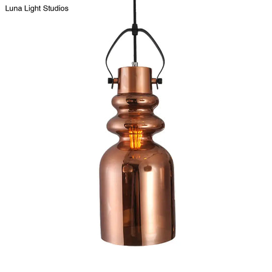 Retro 1-Head Hanging Lamp: Silver/Gold/Red Brown Glass Pendant Light For Living Room