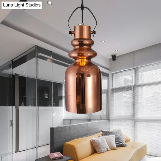 Retro 1-Head Hanging Lamp: Silver/Gold/Red Brown Glass Pendant Light For Living Room