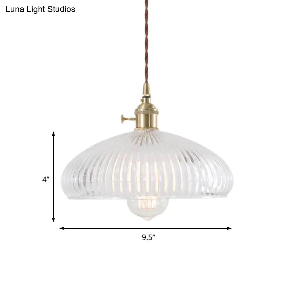 Retro 1-Light Hanging Pendant Lamp For Living Room Clear Glass Dome Design With Brass Finish