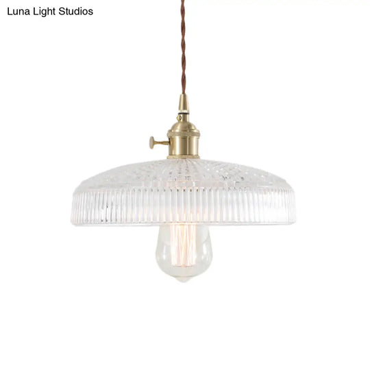 Retro 1-Light Hanging Pendant Lamp For Living Room Clear Glass Dome Design With Brass Finish