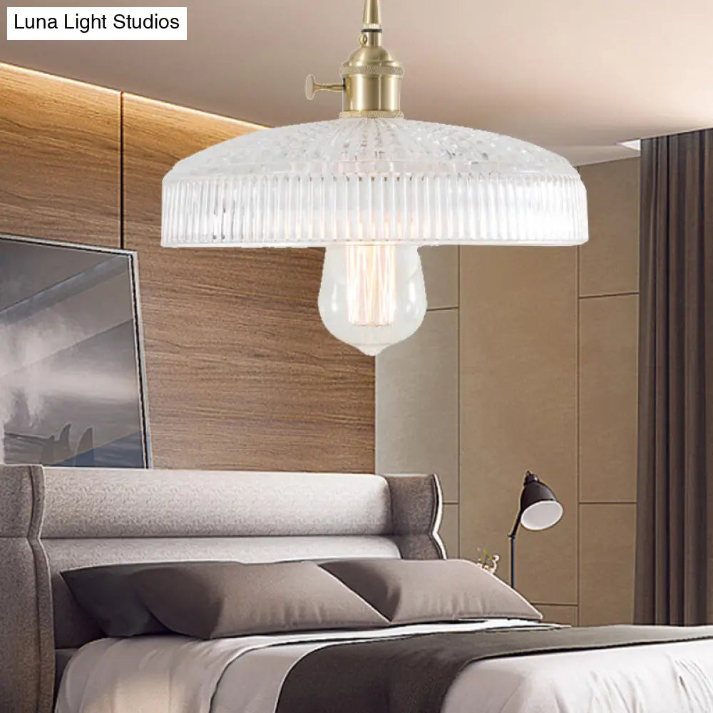 Retro 1-Light Hanging Pendant Lamp For Living Room Clear Glass Dome Design With Brass Finish / Barn