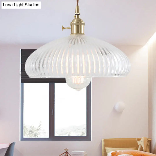 Retro 1-Light Clear Glass Brass Pendant Lamp For Living Room