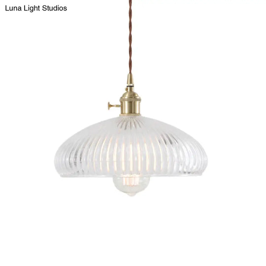 Retro 1-Light Hanging Pendant Lamp For Living Room Clear Glass Dome Design With Brass Finish