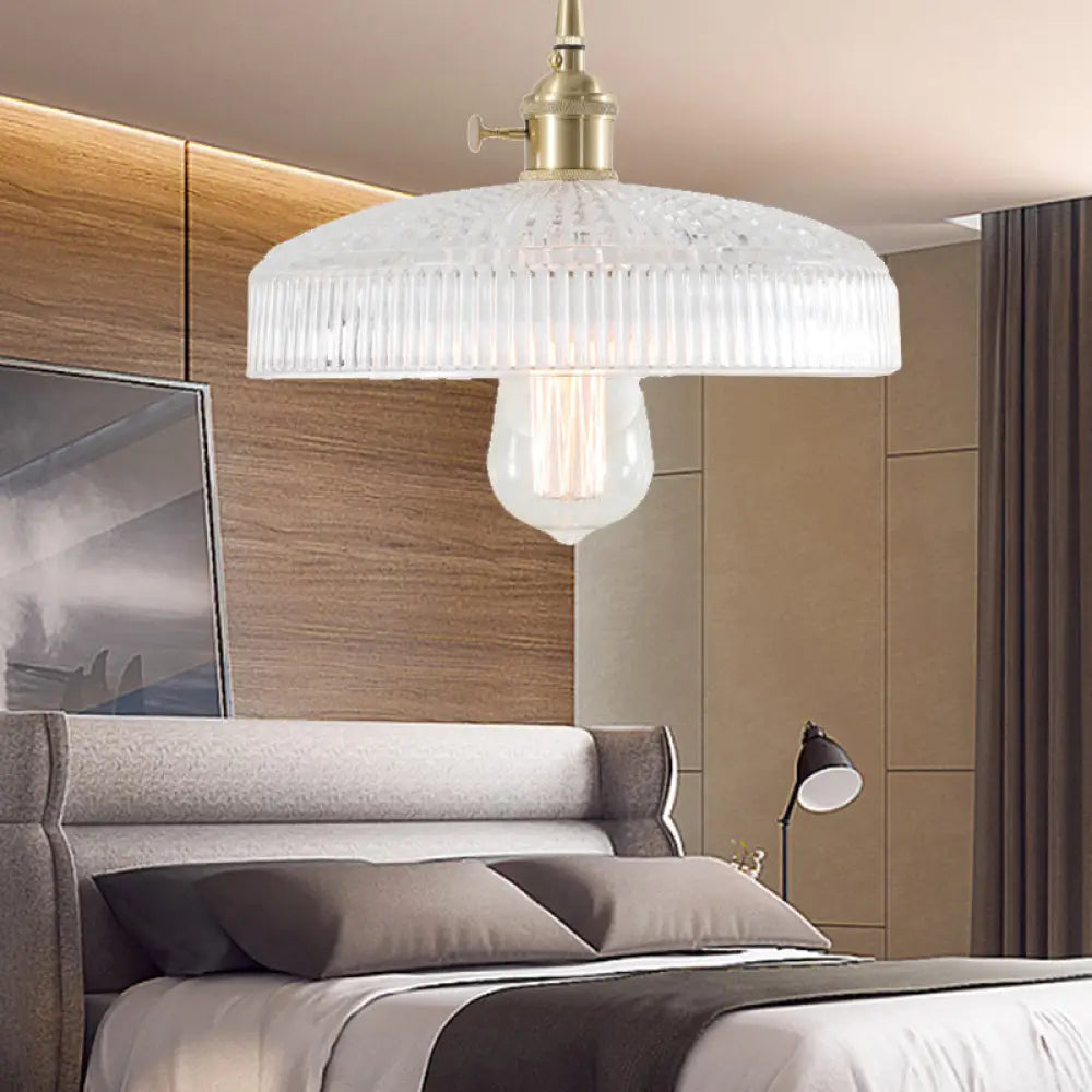 Retro 1-Light Clear Glass Brass Pendant Lamp For Living Room / Barn