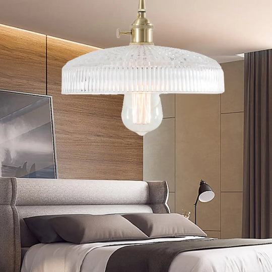 Retro 1-Light Clear Glass Brass Pendant Lamp For Living Room / Barn