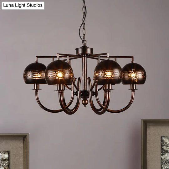 Vintage-Inspired 6-Light Rust Pendant Chandelier With Musical Note Metalperfect For Restaurants