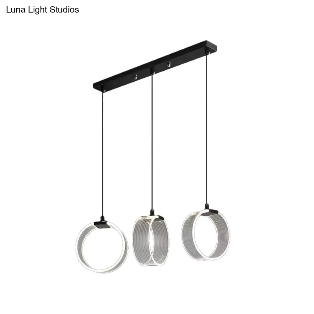 Retro Acrylic Circle Pendant Light With 3 Bulbs - Black Multi Suspension Lighting