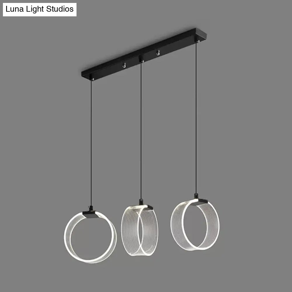 Retro Acrylic Circle Pendant Light With 3 Bulbs - Black Multi Suspension Lighting