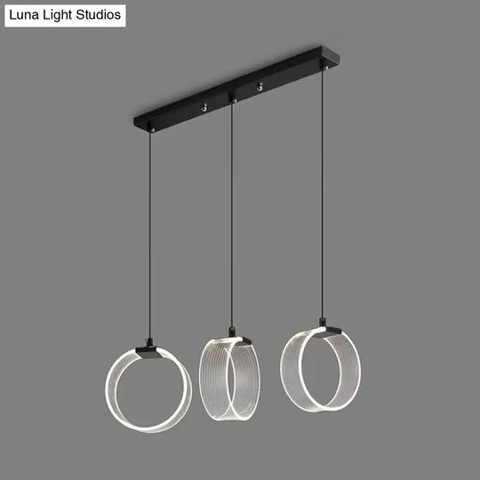 Retro Acrylic Circle Pendant Light With 3 Bulbs - Black Multi Suspension Lighting