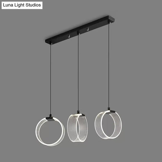 Retro Style Acrylic Circle Pendant Light With 3 Black Multi Bulbs And Linear Canopy